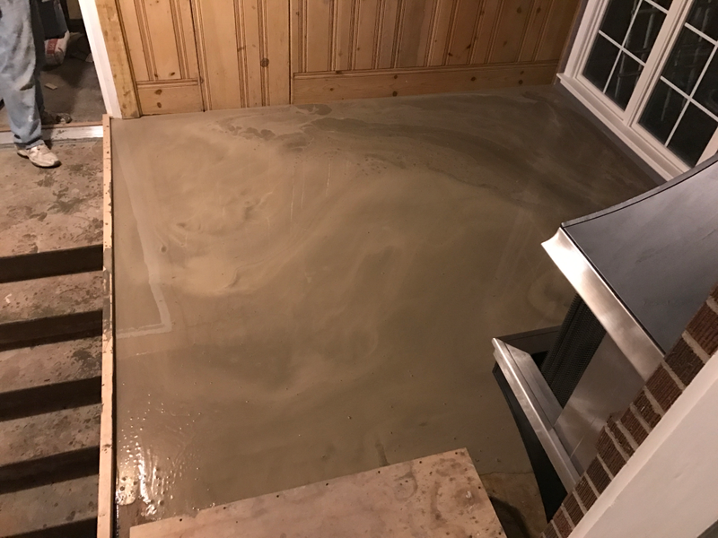 Floor in the breezeway needed a layer of self-leveling cement to cover up the heating element. It’s the only source of the heat for the room. (I realize there’s a fireplace, I have no intention to use it...)